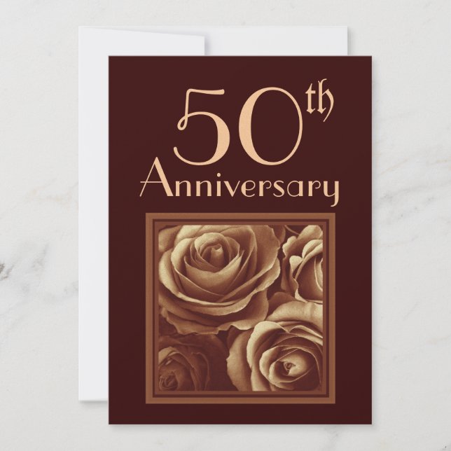 GOLD-Rose zum 50. Hochzeitstag Einladung (Vorderseite)