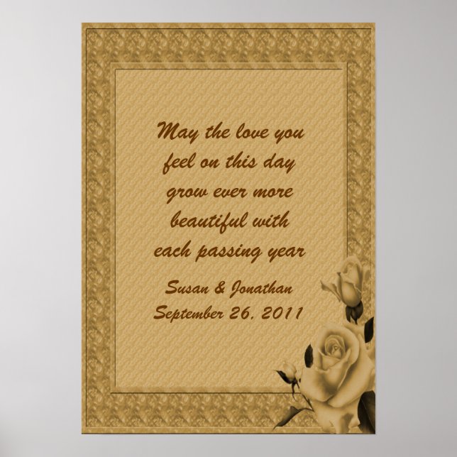 Gold Rosenknospe Bloral Customizable Wedding Poste Poster (Vorne)