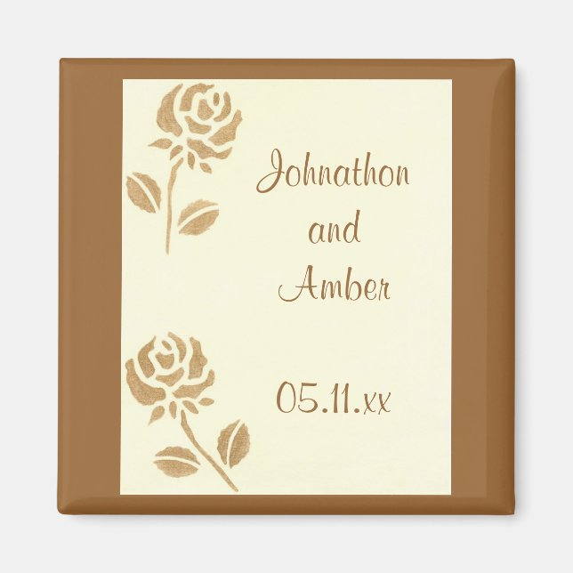 Gold Roses Speichern Sie das Datum der Hochzeitsma Magnet (Vorne)