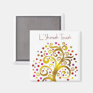 Gold Rosh Hashanah Tree of Life Moderner Chic Magnet