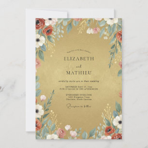 Gold Rost Wildblumen-Hochzeit Einladung