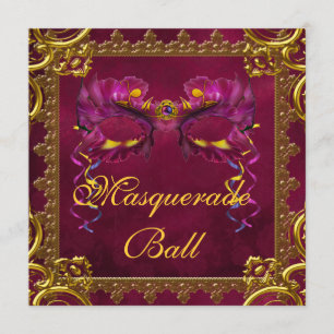 Gold Rot Burgund Rotmasken-Ball Einladung