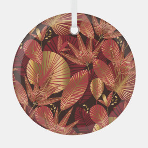 Gold Rot, geometrisches tropisches Muster. Ornament Aus Glas