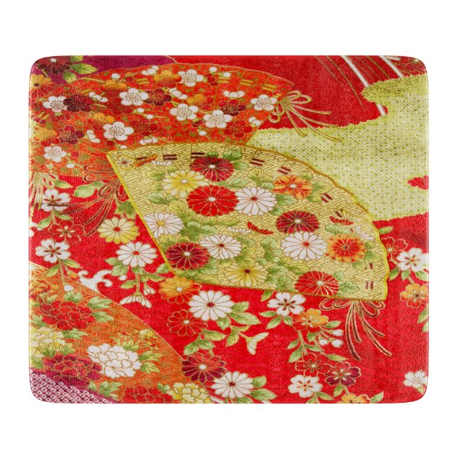 Gold Rot Traditionelles japanisches Blumenglas Blu Schneidebrett (Vorderseite)