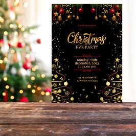Gold, Rot und Schwarz Moderner Weihnachtsabend Ein Einladung