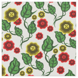 Gold/rote Blume/grüne Blätter/Folkblume Stoff