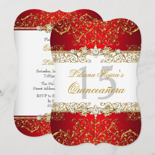 Gold-Rote Vintage-Glamour-Quinceanera-Einladung Einladung