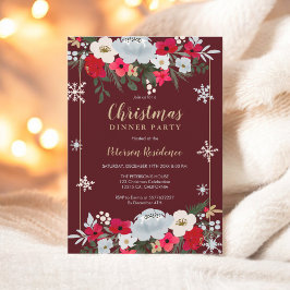 Gold Roter Chic Blütenschneeflocken Weihnachten Einladung