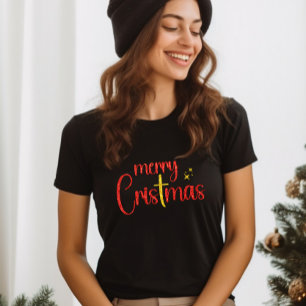 Gold Roter Glitzer Frohe Weihnachten Christliches  T-Shirt