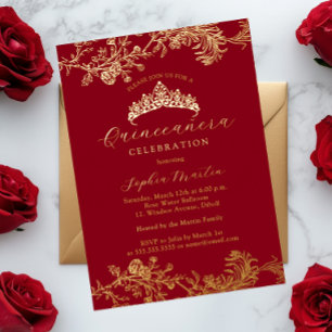 Gold Roter Vintage Eleganter Quinceanera Folieneinladung
