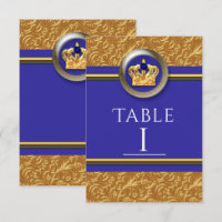 Gold & Royal Blue Crown Elegante Tischnummer Card