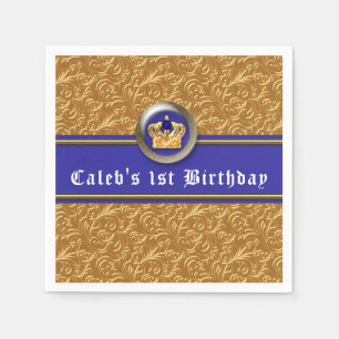 Gold & Royal Blue Crown Geburtstagsparty Custom Serviette