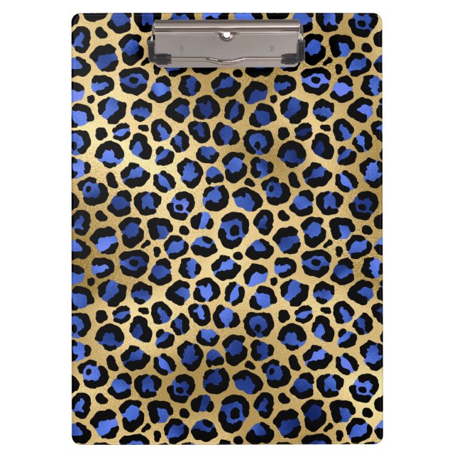 Gold & Royal Blue Glam Leopard Spots Print Klemmbrett (Vorderseite)