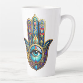 Gold Royal Blue Hamsa w/ Turquoise Third Eye Milchtasse