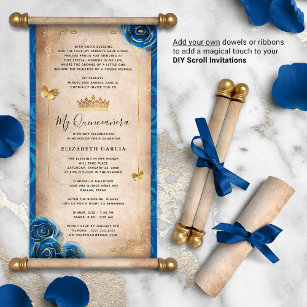Gold Royal Blue Quinceanera DIY Scroll Einladungen