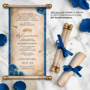 Gold Royal Blue Quinceanera DIY Scroll Einladungen