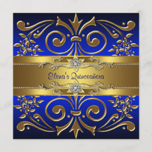 Gold Royal Blue Quinceanera Einladung