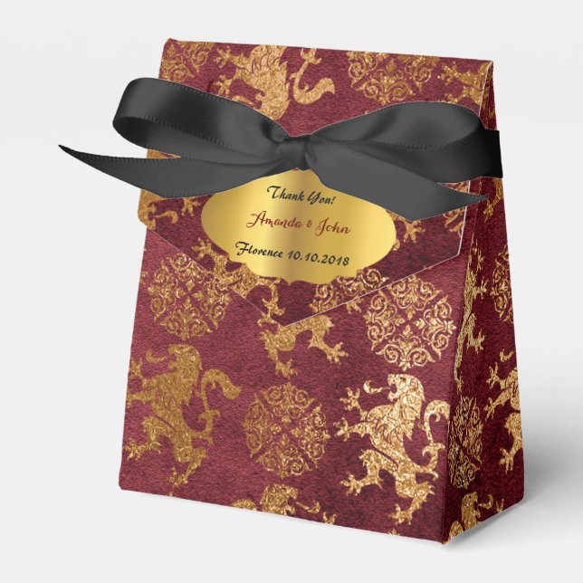 Gold Royal Burgunde Lions Gefallen Vielen Dank Geschenkschachtel (Vorderseite)