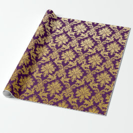 Gold Royal Damask Lila floraler Pflaumen Barock Geschenkpapier