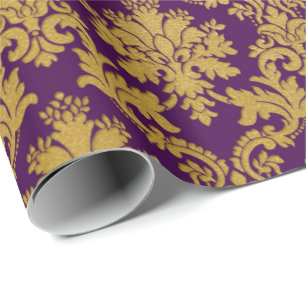 Gold Royal Damask Lila floraler Pflaumen Barock Geschenkpapier