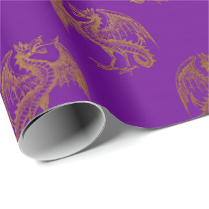Gold Royal Dragon Fairly King Lila Plum Heraldic Geschenkpapier