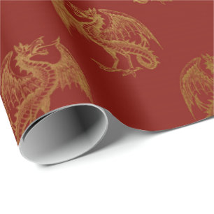 Gold Royal Dragon Fairly King Red Pastel Heraldic Geschenkpapier