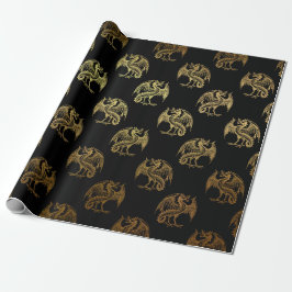 Gold Royal Dragon King Crown Black Noir Heraldic Geschenkpapier