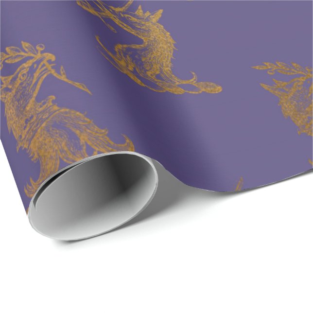Gold Royal Fairly Sword Lila Plum Heraldic Geschenkpapier (Rolleneckpunkt)