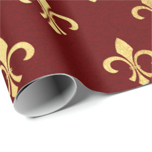 Gold Royal Fior De Lise Heraldic Burgundy Maroon Geschenkpapier
