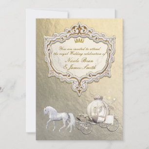 Gold Royal Princess Storybook Carriage & Unicorn Einladung