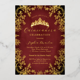 Gold Royal Red Elegant Vintag Quinceanera Folieneinladung