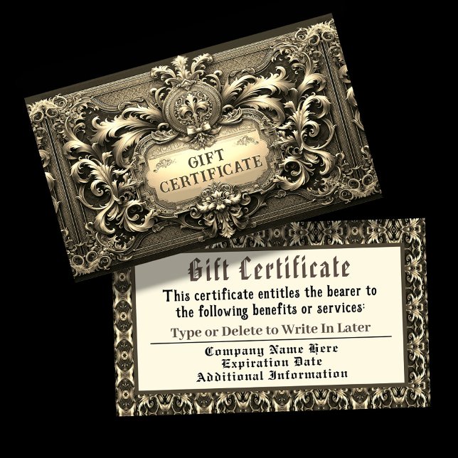 Gold Royalty Geschenkzertifikat Visitenkarte (Gold Gift Certificate)