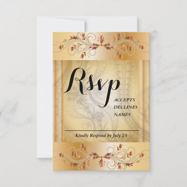 Gold Rsvp-Karte mit Details zur Spitze RSVP Karte (Vorderseite)