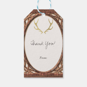 Gold Rustic Antlers Glam Bauernhof Holz Hochzeit Geschenkanhänger