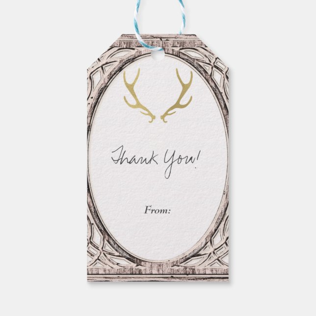 Gold Rustic Antlers Glam Farmhouse Gastgeschenk Ho Geschenkanhänger (Rückseite)
