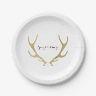 Gold Rustic Antlers Glam Wedding Reception Party Pappteller