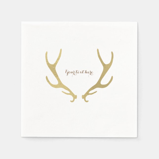 Gold Rustic Antlers Woodsy Glam Wedding Party Serviette (Vorderseite)