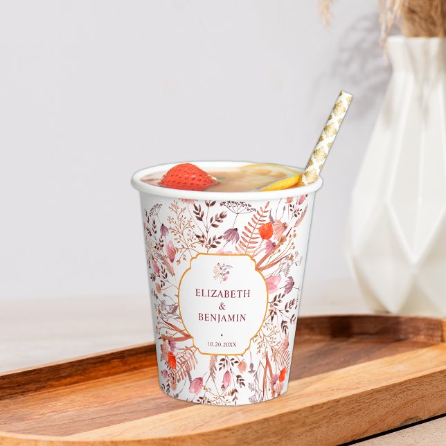 Gold Rustic Boho Chic Fall Wildblumen Hochzeit Pappbecher (Von Creator hochgeladen)