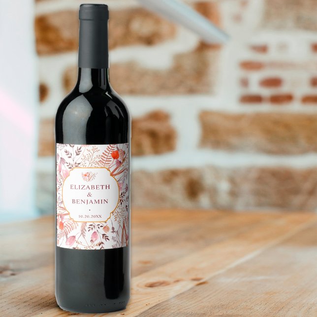 Gold Rustic Boho Chic Fall Wildblumen Hochzeit Weinetikett (Von Creator hochgeladen)