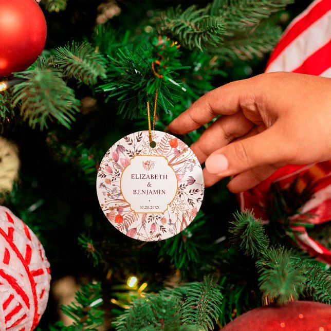 Gold Rustic Boho Chic Fall Wildflowers Wedding Keramik Ornament (Von Creator hochgeladen)