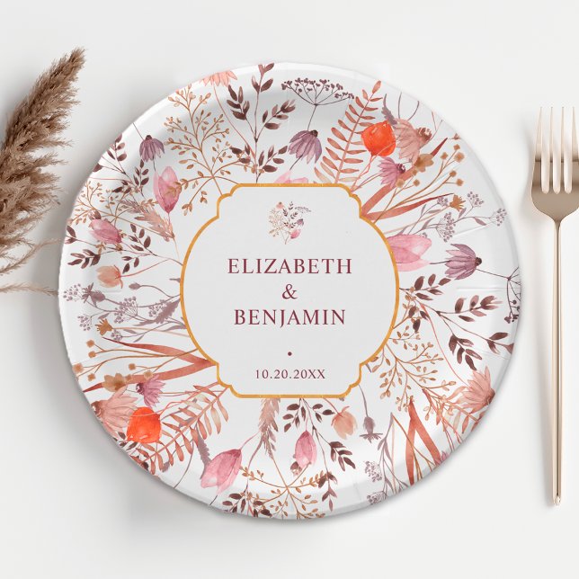 Gold Rustic Boho Chic Fall Wildflowers Wedding Pappteller (Von Creator hochgeladen)