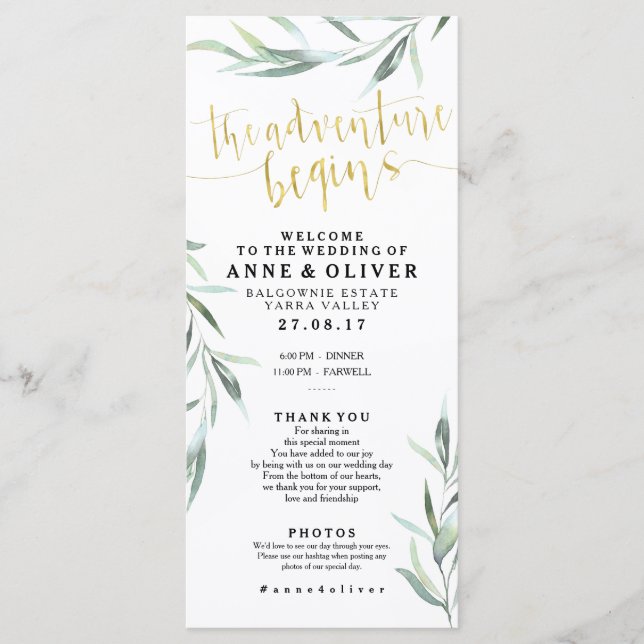 Gold Rustic Eukalyptus Wedding Program Programm (Vorderseite)