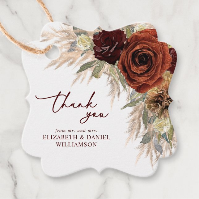 Gold Rustic Floral Pampas Grass Hochzeit Vielen Da Geschenkanhänger (Vorderseite)