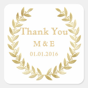 Gold Rustic Laurel Wreath Personalisiert Danke Quadratischer Aufkleber