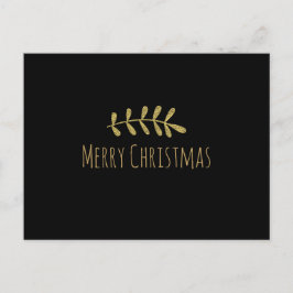 Gold Rustic Leaf Elegant Black Modern Feiertagspostkarte
