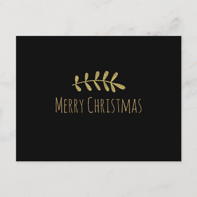 Gold Rustic Leaf Elegant Black Modern Feiertagspostkarte (Vorderseite)