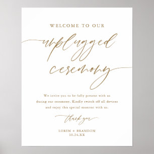 Gold Rustic Unplugged Wedding Zeremony Sign Poster