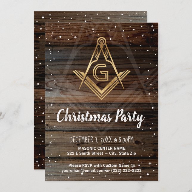 Gold Rustic Woliday Masonic Weihnachtsfest Party Einladung (Vorne/Hinten)