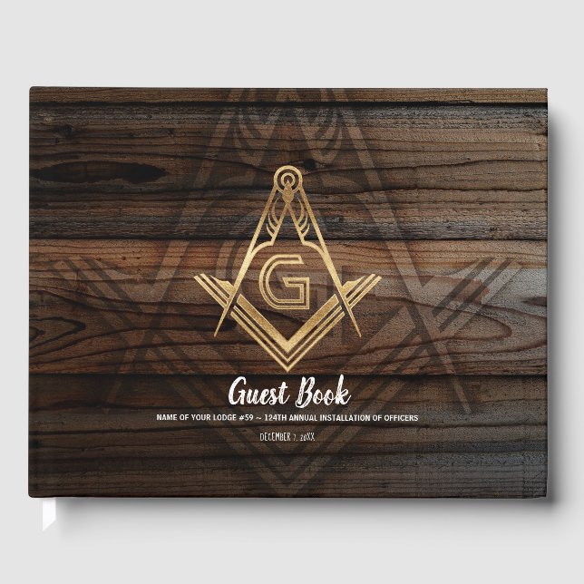 Gold Rustic Wood Masonic Gästebuch | Freimaurer (Vorderseite)