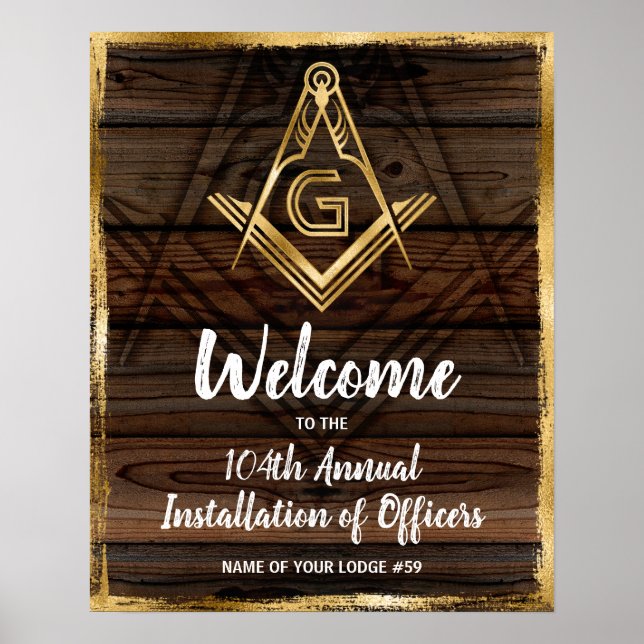 Gold Rustic Wood Masonic Welcome Party Poster (Vorne)